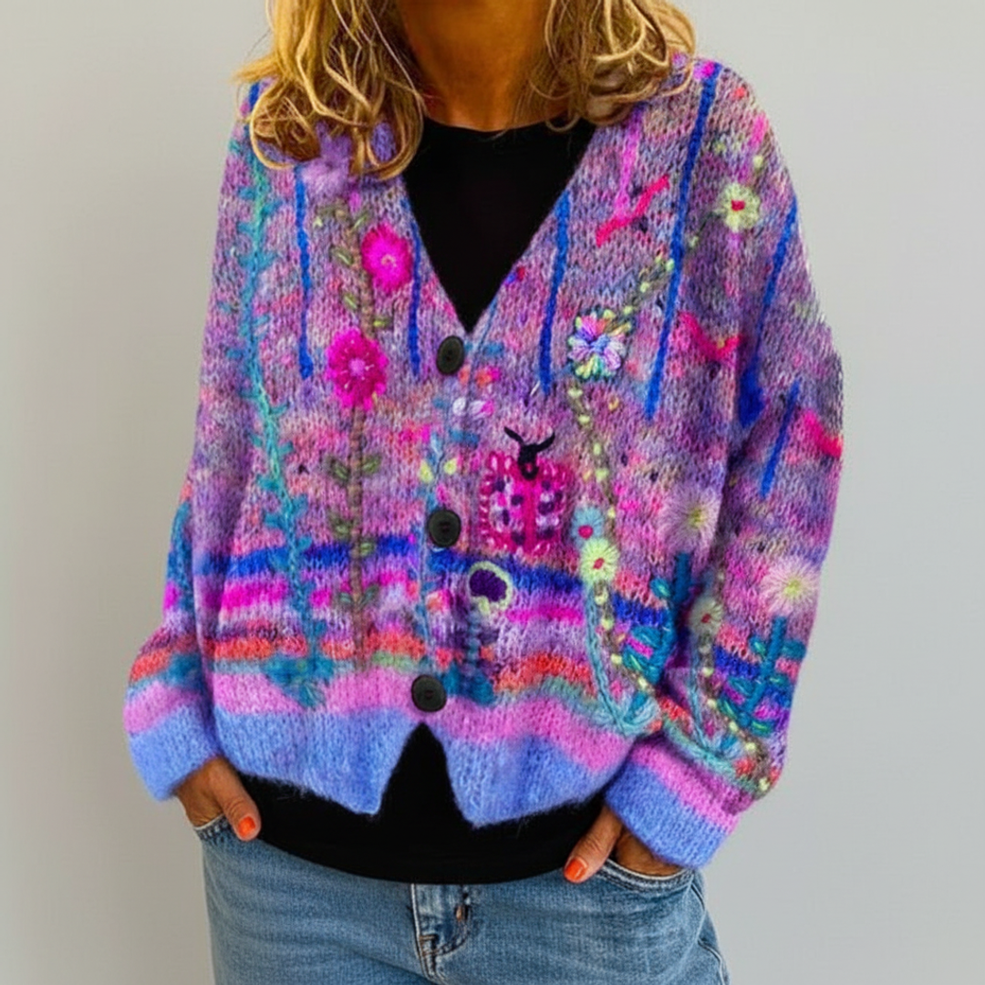 Floral V-Neck Cardigan for Women