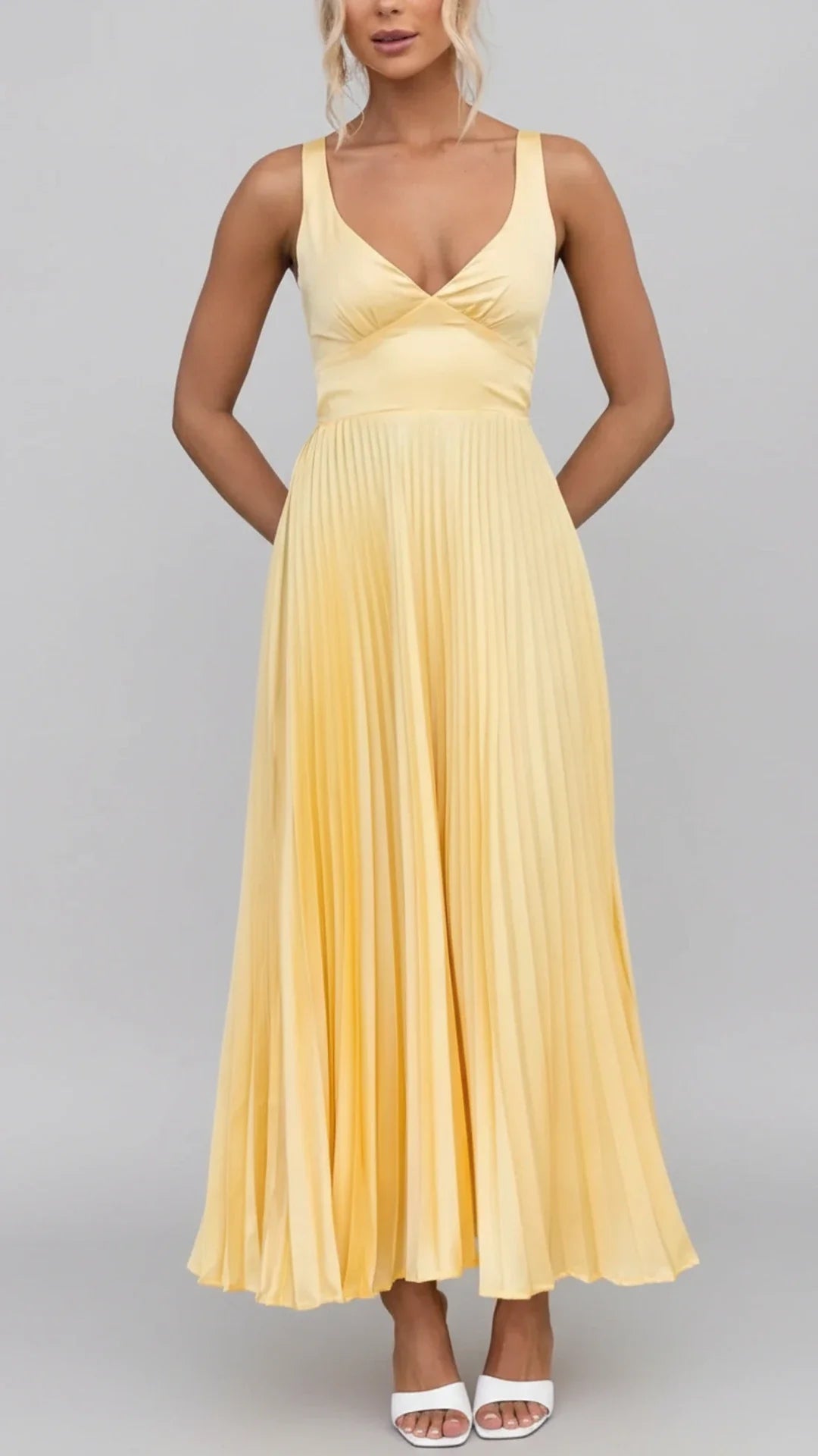 Pleated A-Line Maxi Dress for Women