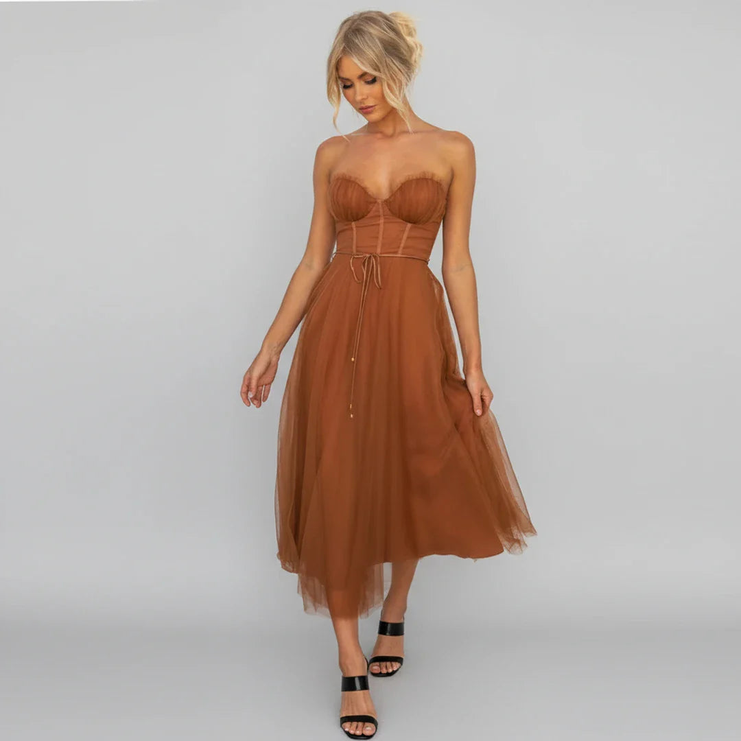 Spaghetti Strap A-Line Midi Dress for Women