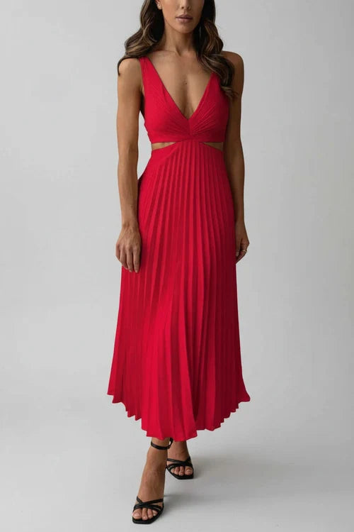 V-Neck A-Line Midi Dress for Women