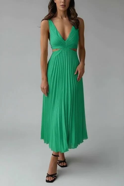 V-Neck A-Line Midi Dress for Women