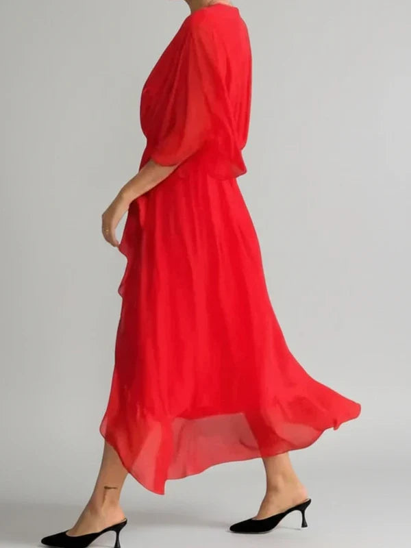 Women's V-Neck Wrap Midi Dress