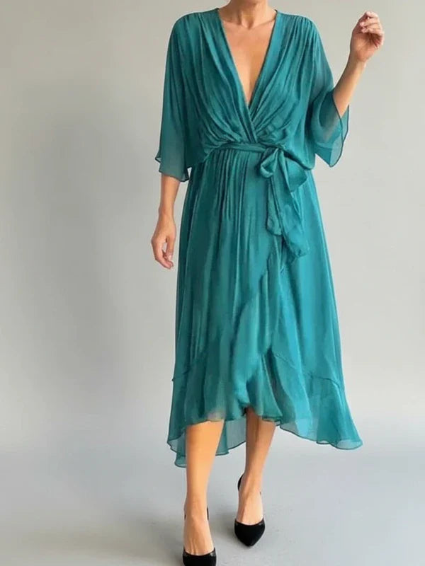 Women's V-Neck Wrap Midi Dress