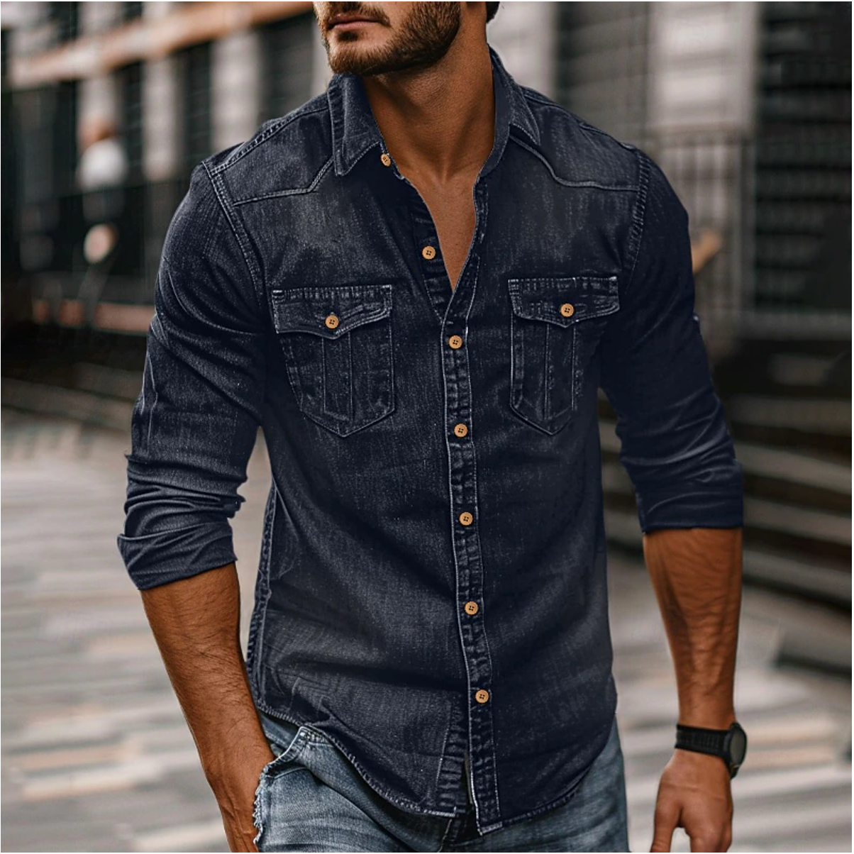 Brandon | Men's Button-Down Denim Shirt