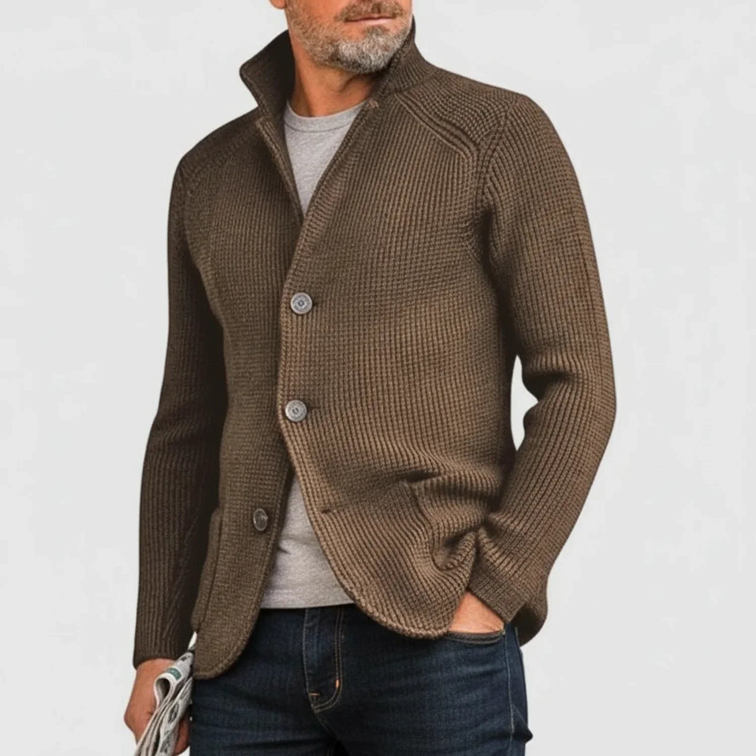 Ribbed Button-Front Cardigan Sweater for Men