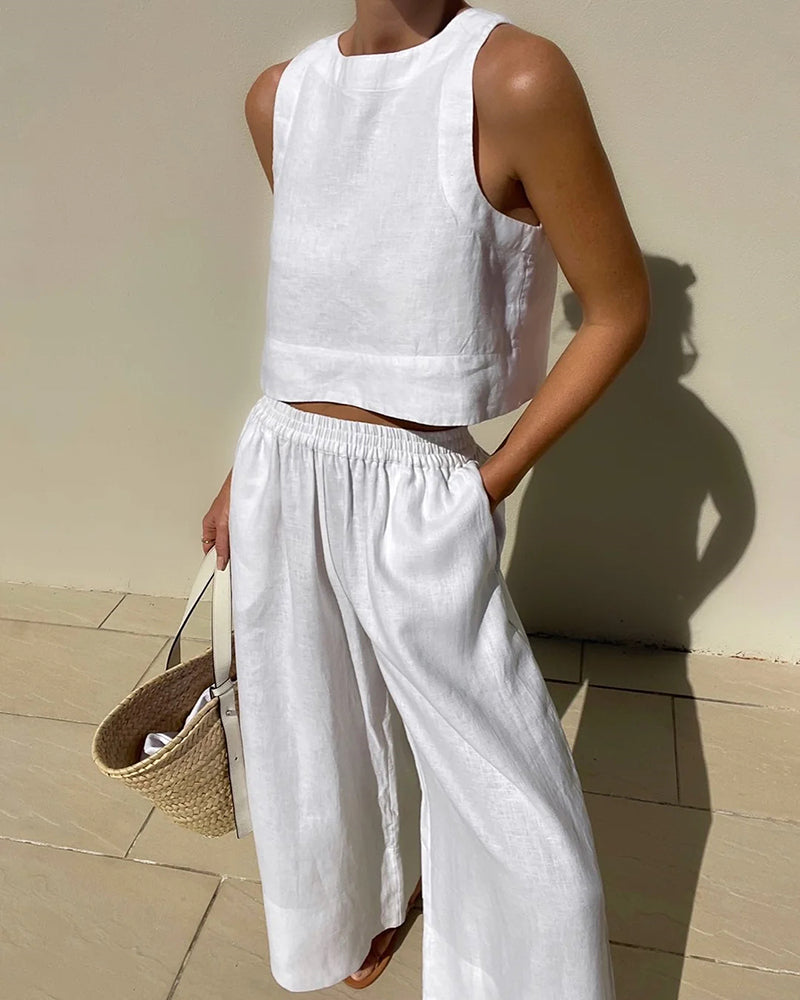 Charlene | Women's Cropped Sleeveless Tank Top and Pants Set