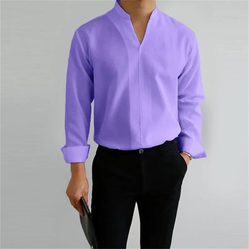 Evan | Men's Long Sleeve Mandarin Collar Casual Shirt
