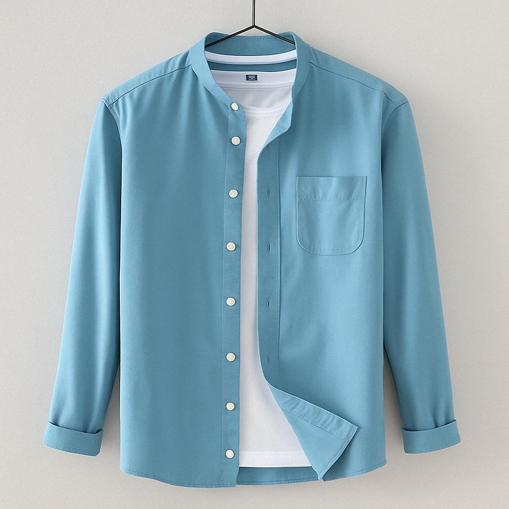 Mathew | Men's Long Sleeve Band Collar Button-Down Shirt