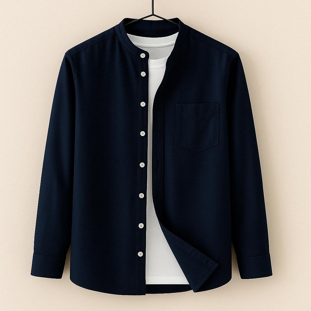 Mathew | Men's Long Sleeve Band Collar Button-Down Shirt