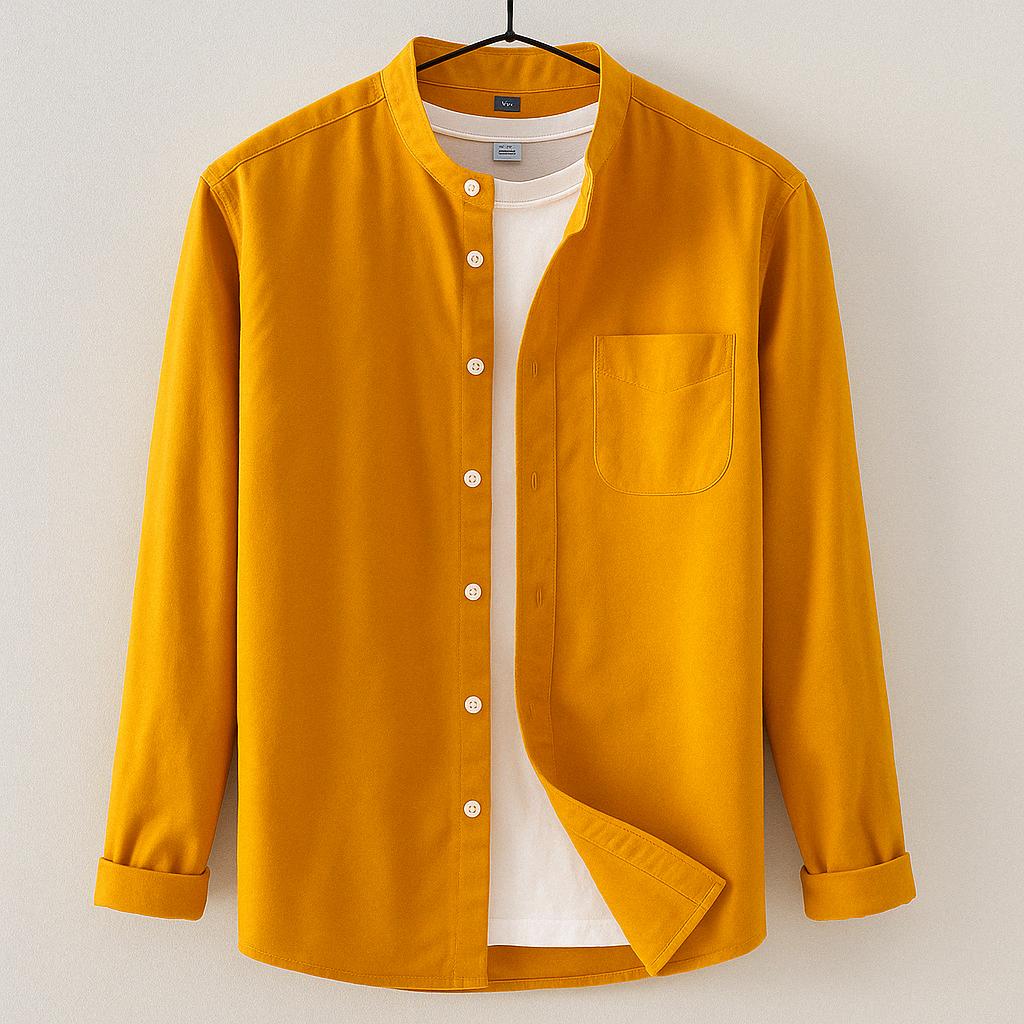 Mathew | Men's Long Sleeve Band Collar Button-Down Shirt