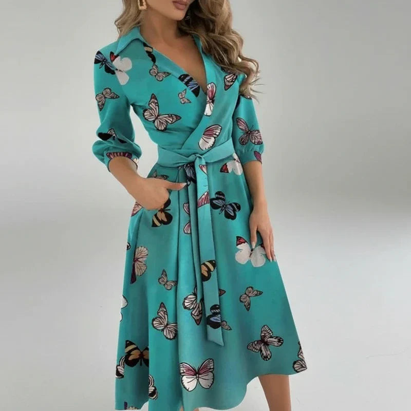 Women's Belted A-Line Midi Dress