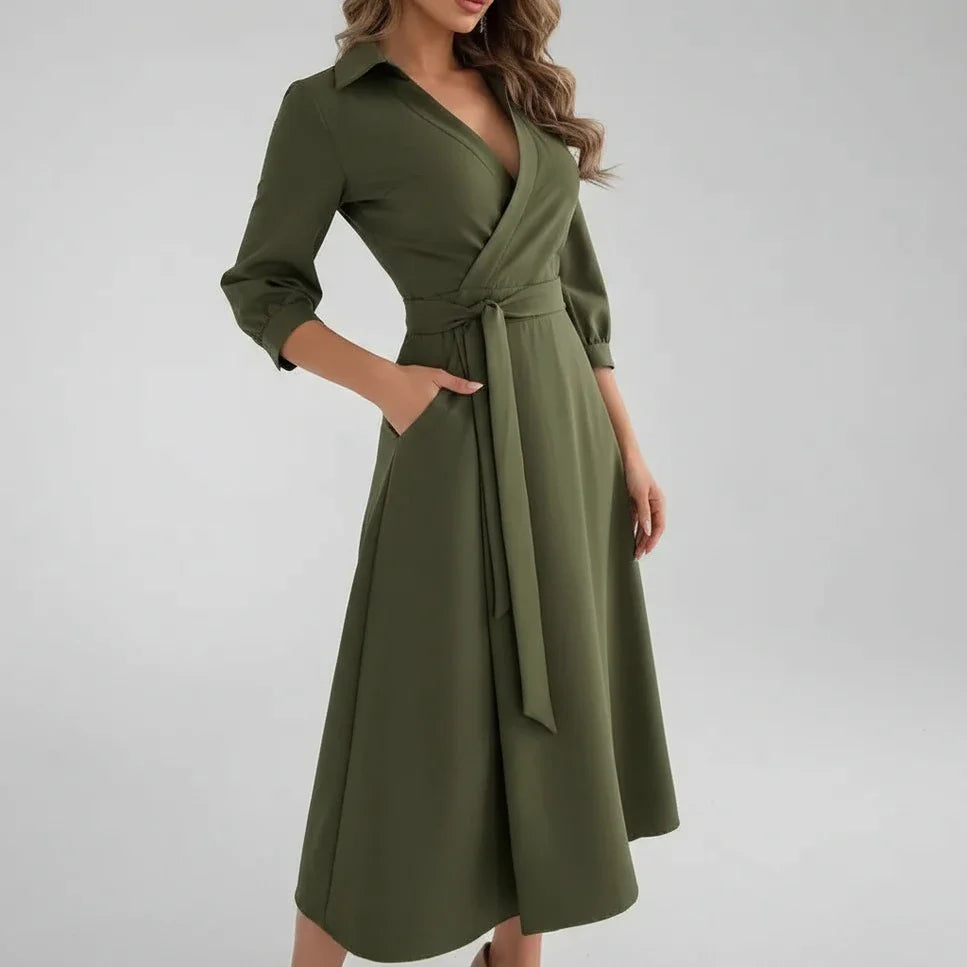 Women's Belted A-Line Midi Dress