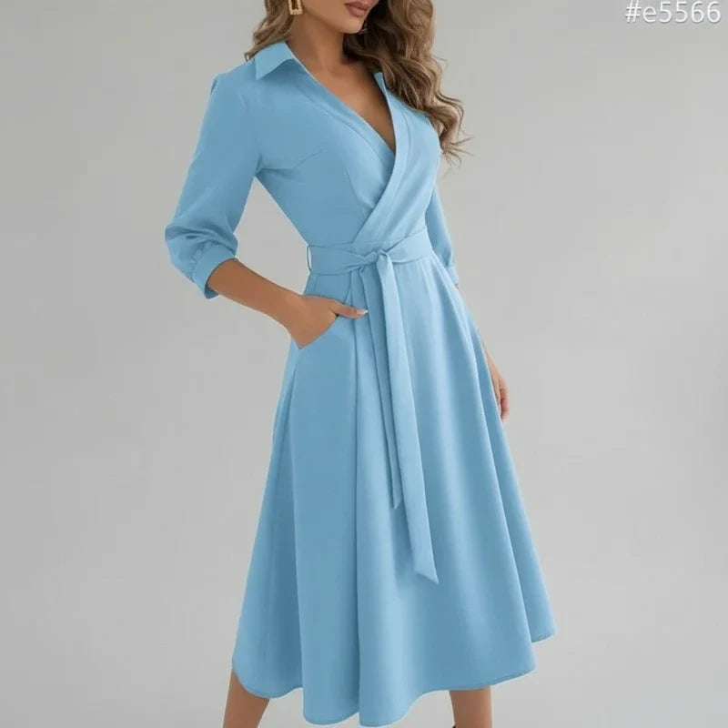 Women's Belted A-Line Midi Dress