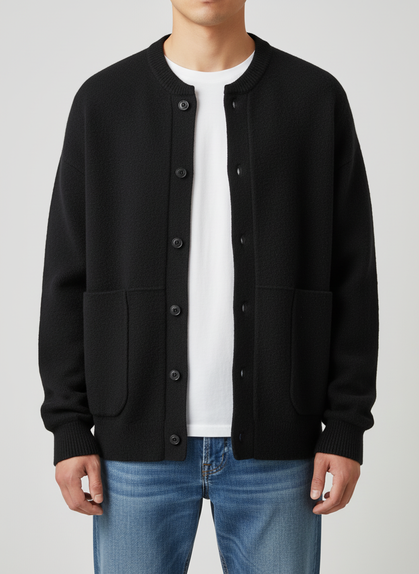 Button-Down Crew Neck Sweater for Men