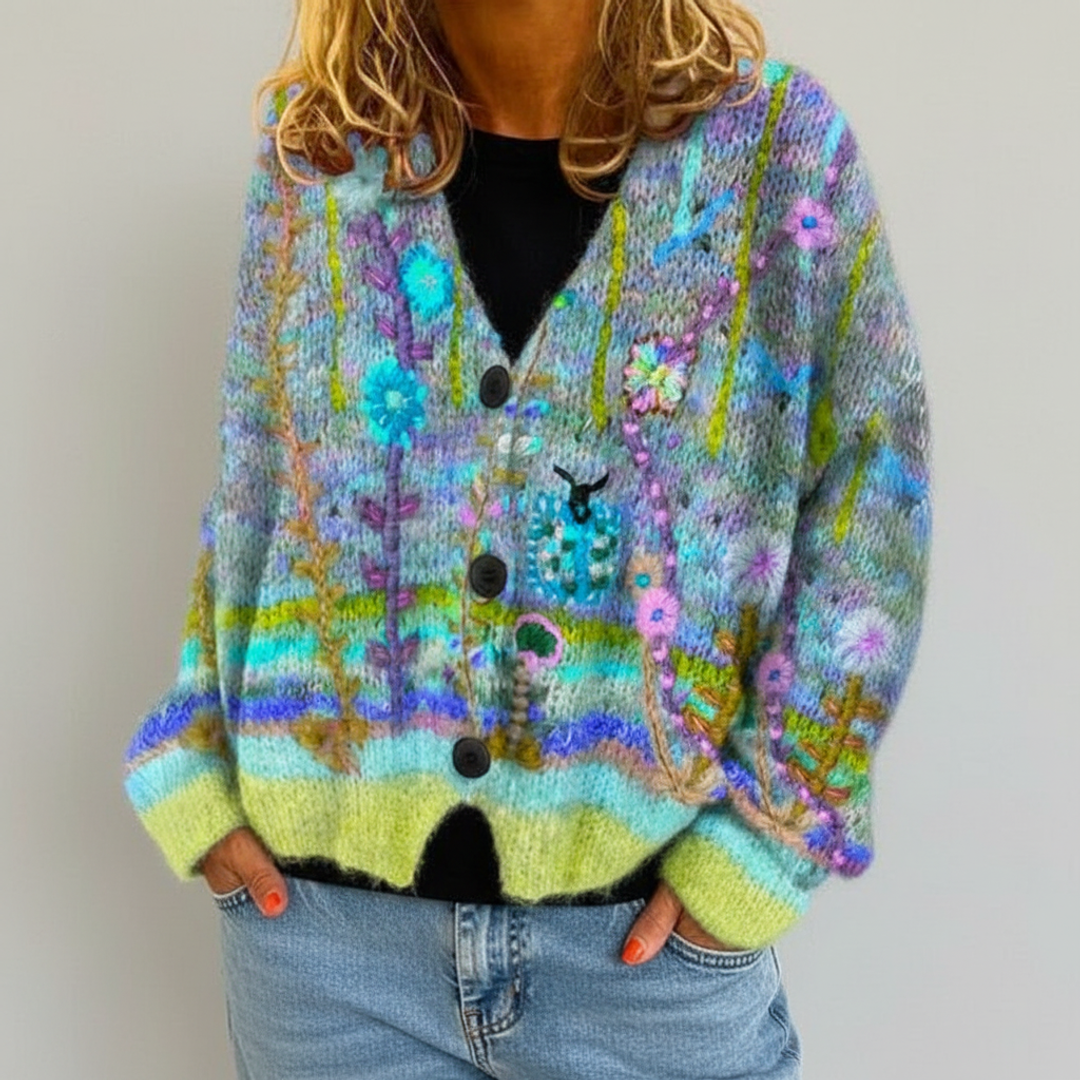 Floral V-Neck Cardigan for Women