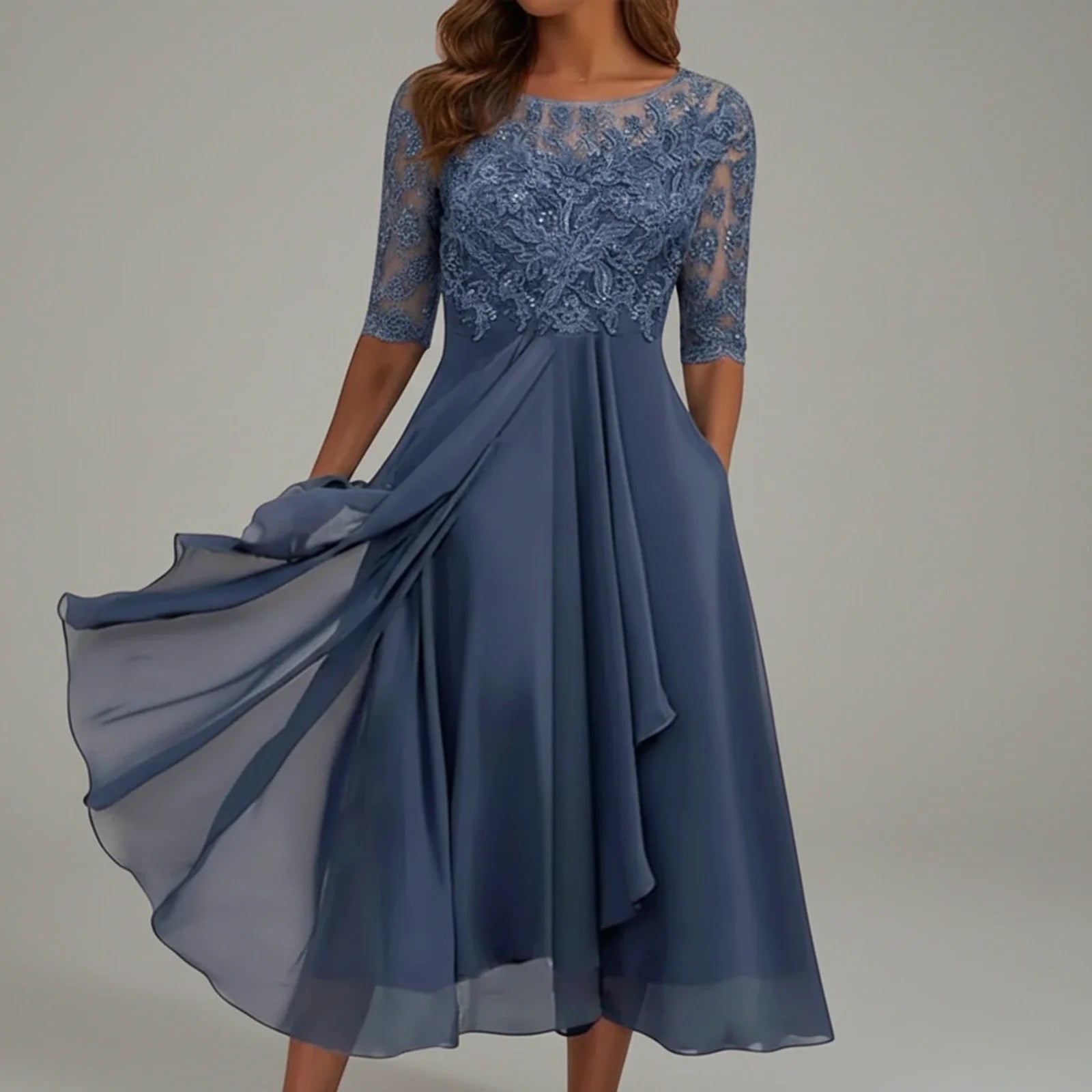 Lace A-Line Midi Dress for Women