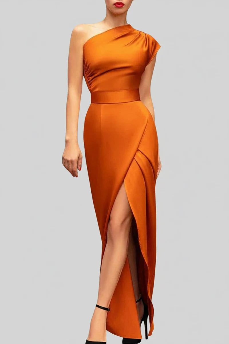 Women's Slit One Shoulder Midi Dress
