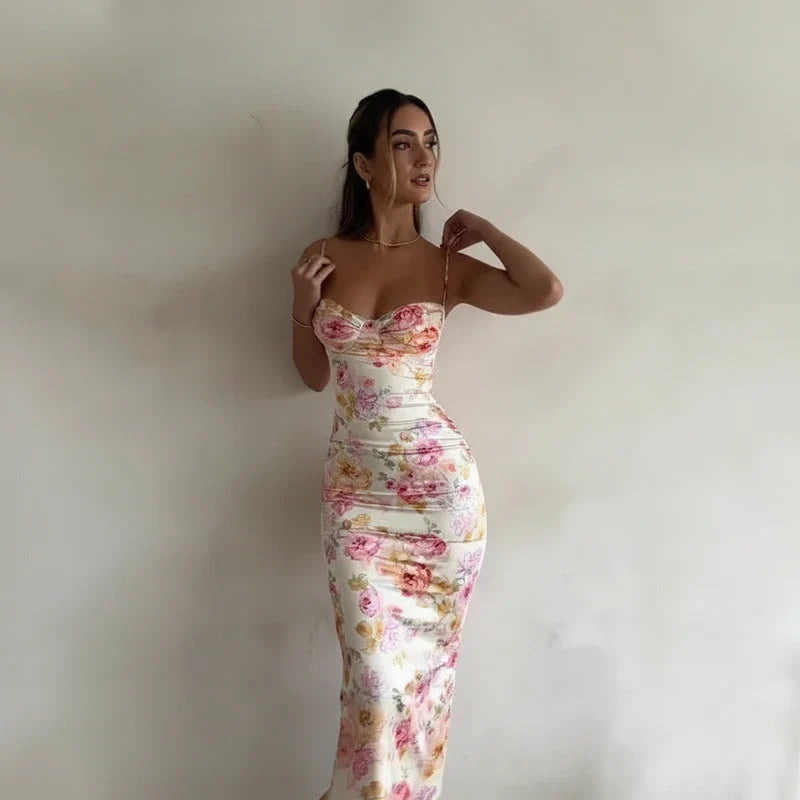 Women's Spaghetti Strap Bodycon Midi Dress