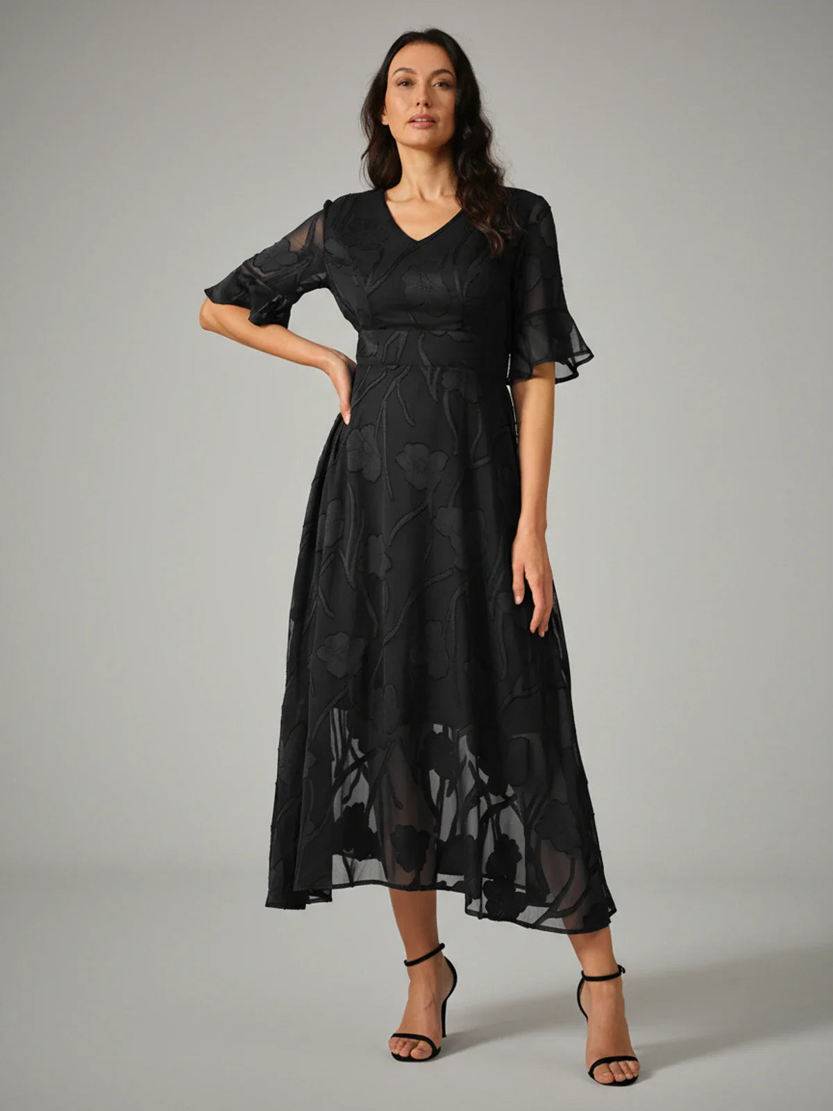 V-Neck A-Line Midi Dress for Women