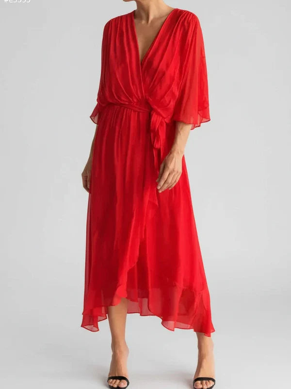 Women's V-Neck Wrap Midi Dress