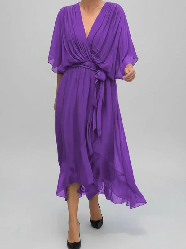 Women's V-Neck Wrap Midi Dress