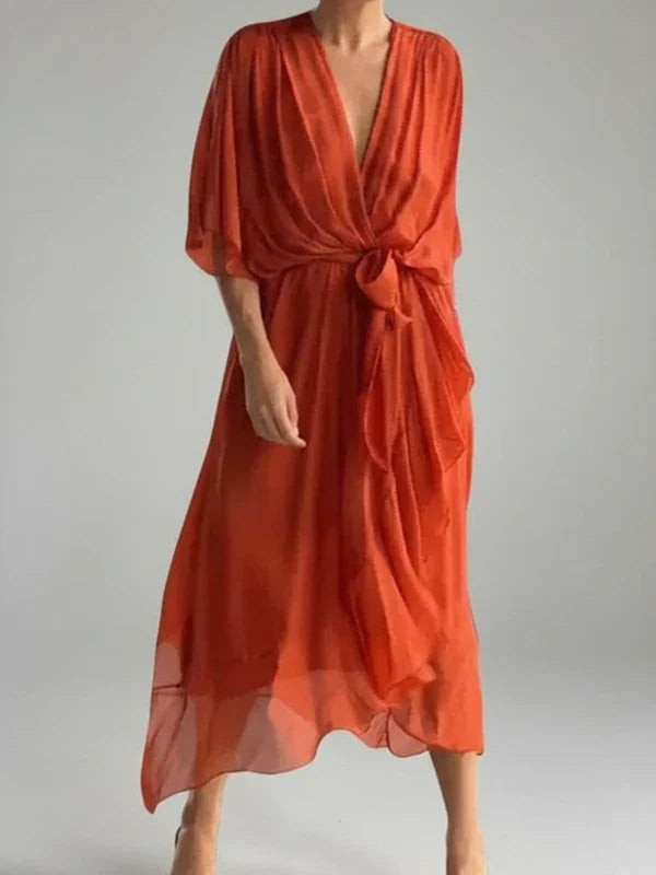 Women's V-Neck Wrap Midi Dress