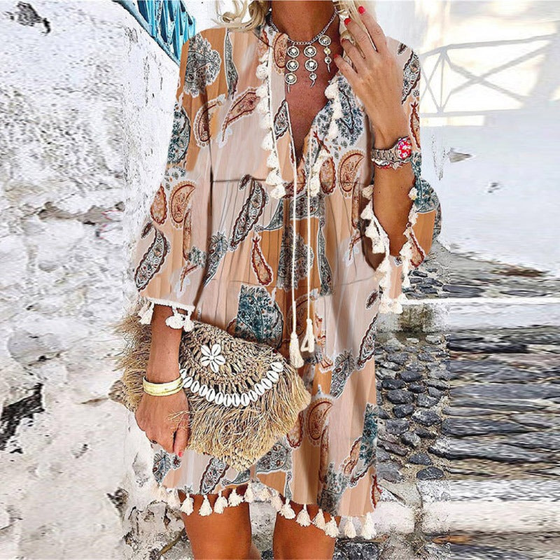 Aimee | Women's V-Neck Boho Mini Dress