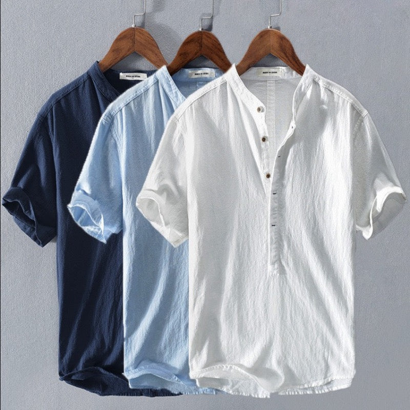 Amos | Men's Band Collar Button-Down Shirt