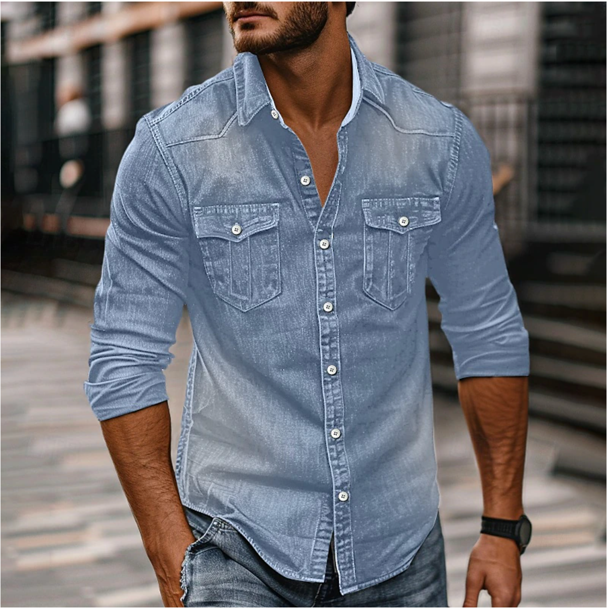 Brandon | Men's Button-Down Denim Shirt