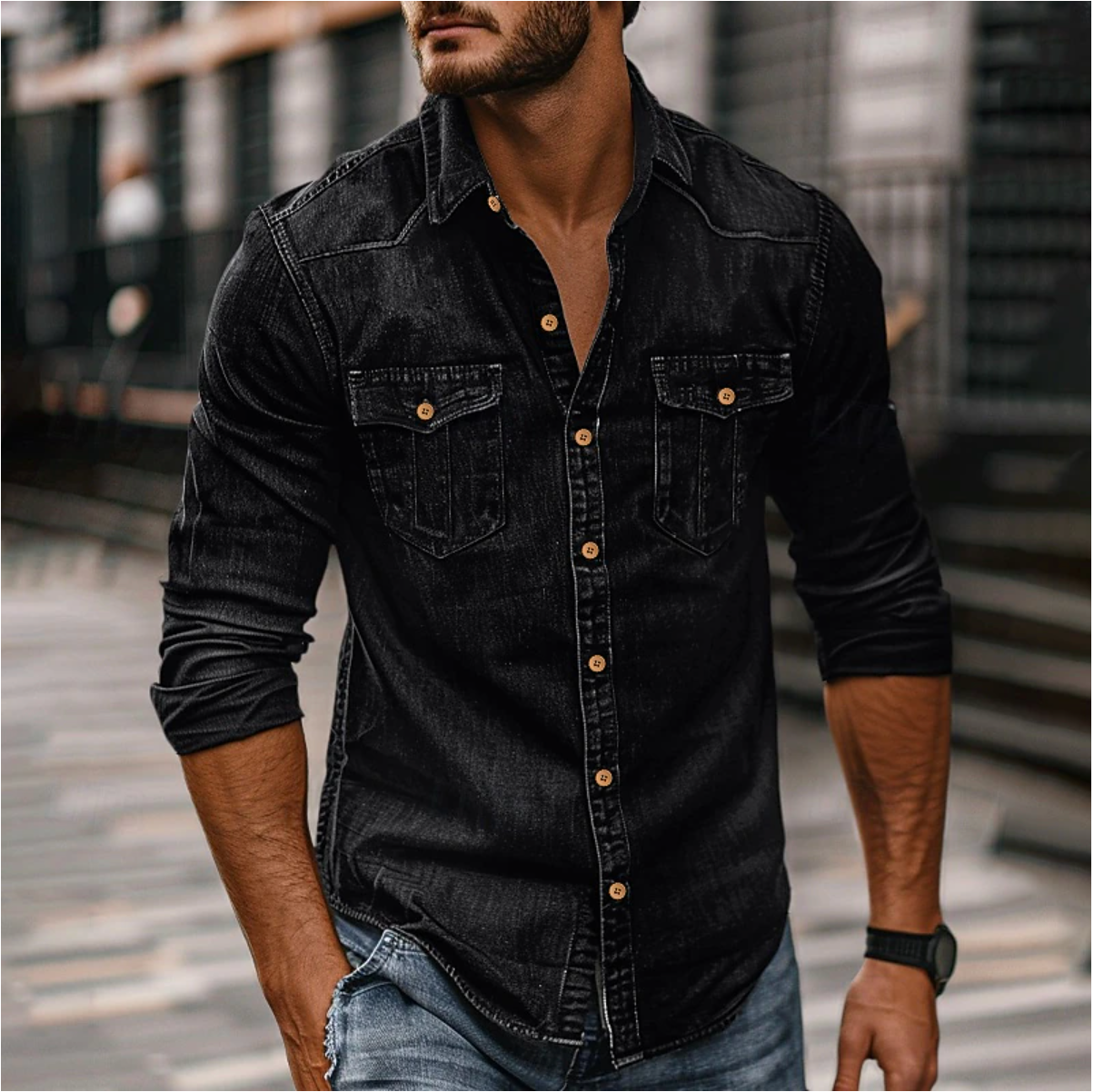 Brandon | Men's Button-Down Denim Shirt