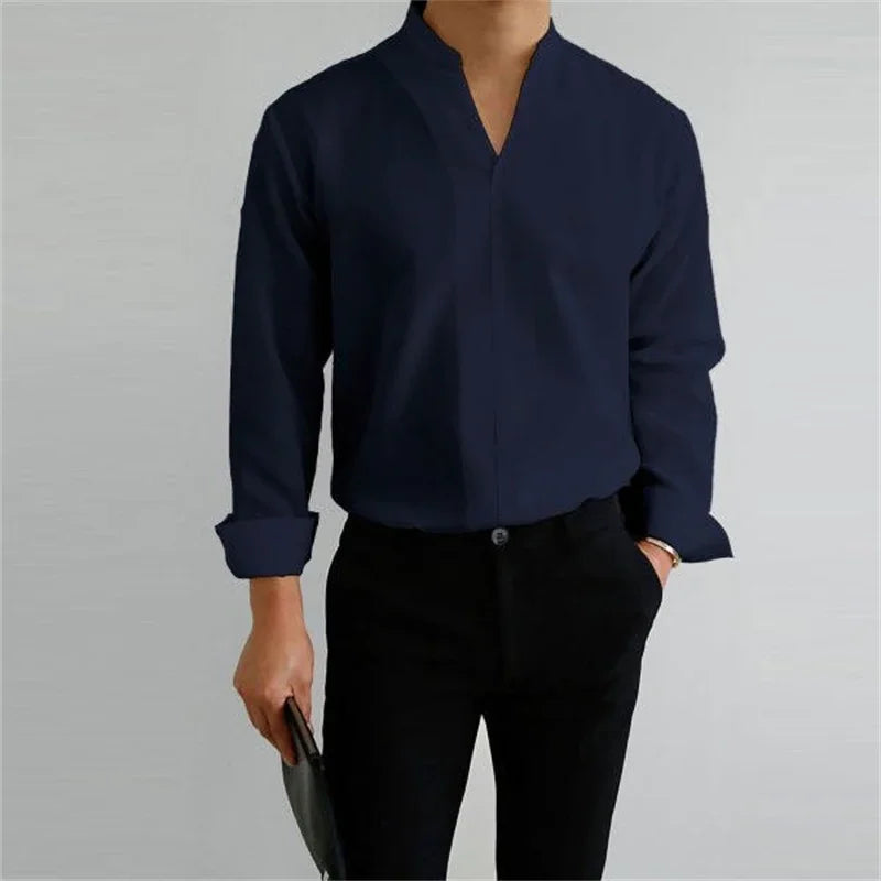 Evan | Men's Long Sleeve Mandarin Collar Casual Shirt