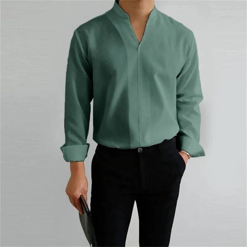 Evan | Men's Long Sleeve Mandarin Collar Casual Shirt