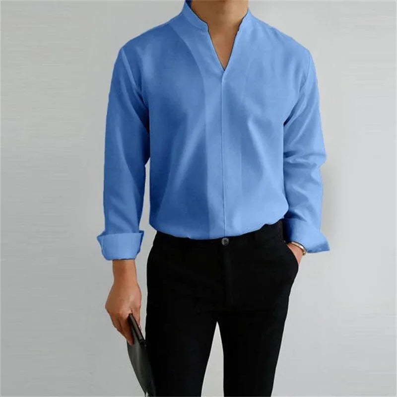 Evan | Men's Long Sleeve Mandarin Collar Casual Shirt