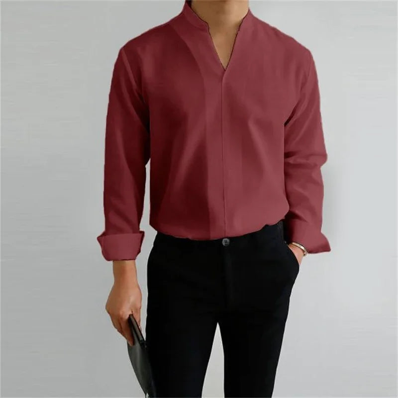 Evan | Men's Long Sleeve Mandarin Collar Casual Shirt