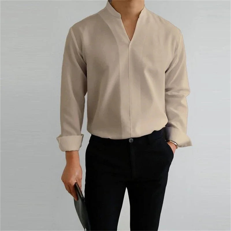 Evan | Men's Long Sleeve Mandarin Collar Casual Shirt