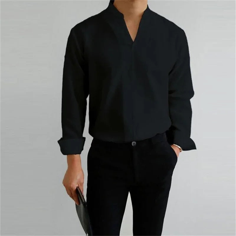 Evan | Men's Long Sleeve Mandarin Collar Casual Shirt