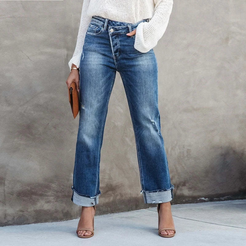 Lena | Women's High-Waisted Cuffed Jeans