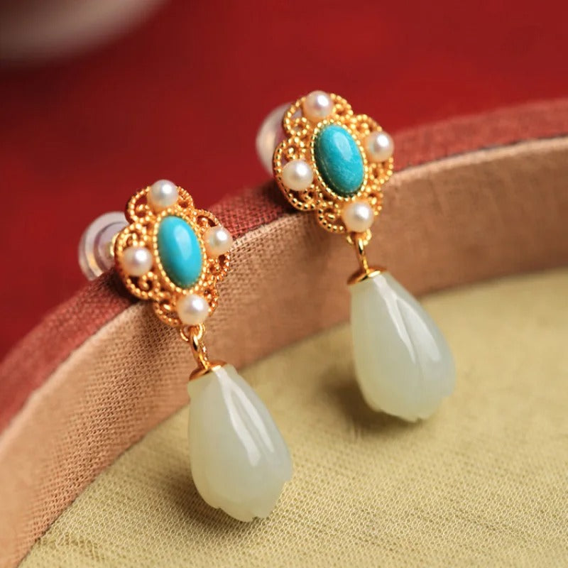 Classic Turquoise Pearl Vintage Charm Earrings
