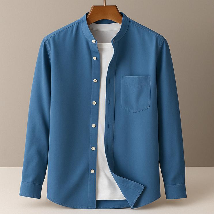 Mathew | Men's Long Sleeve Band Collar Button-Down Shirt
