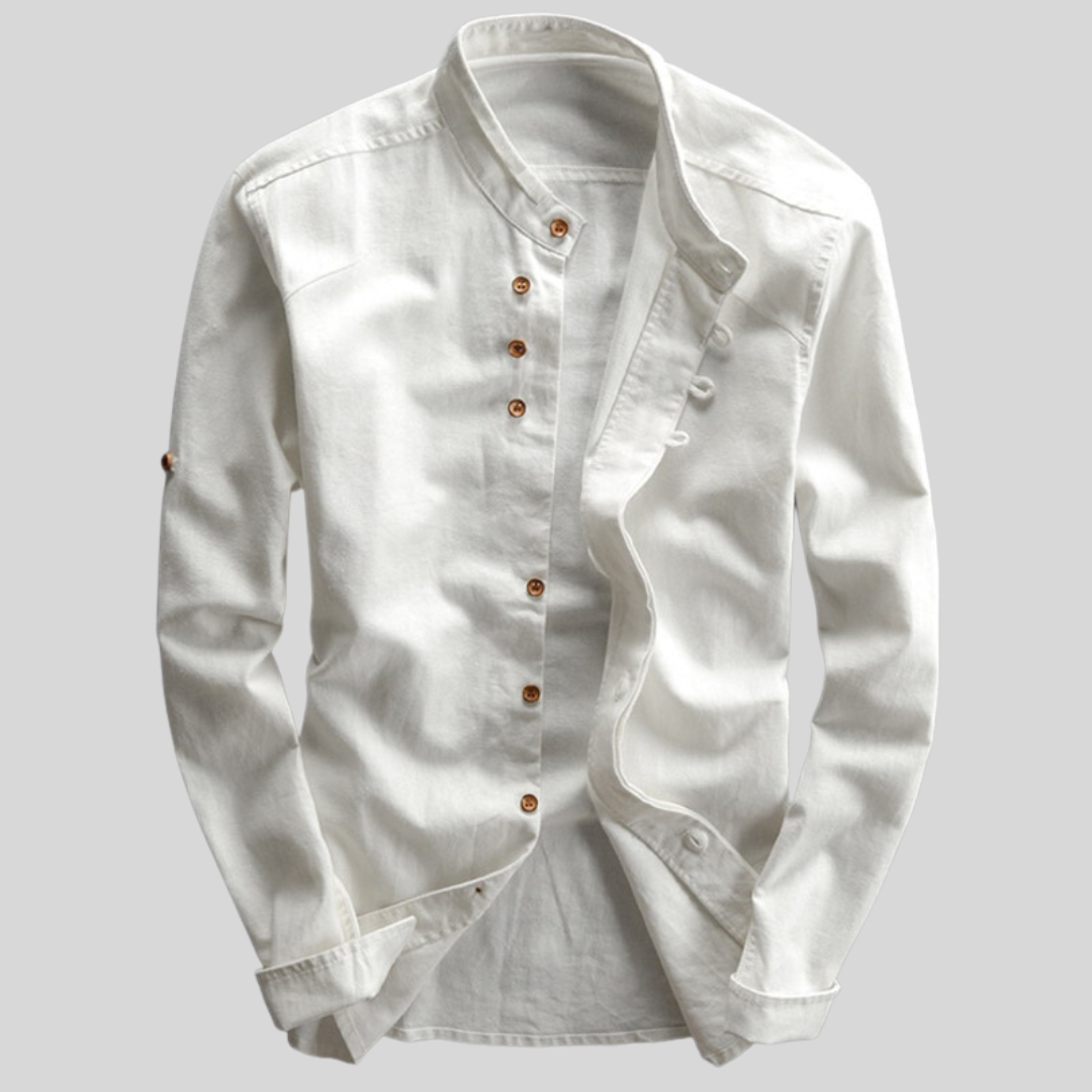 Rudy | Men's Long Sleeve Band Collar Casual Button-Down Shirt