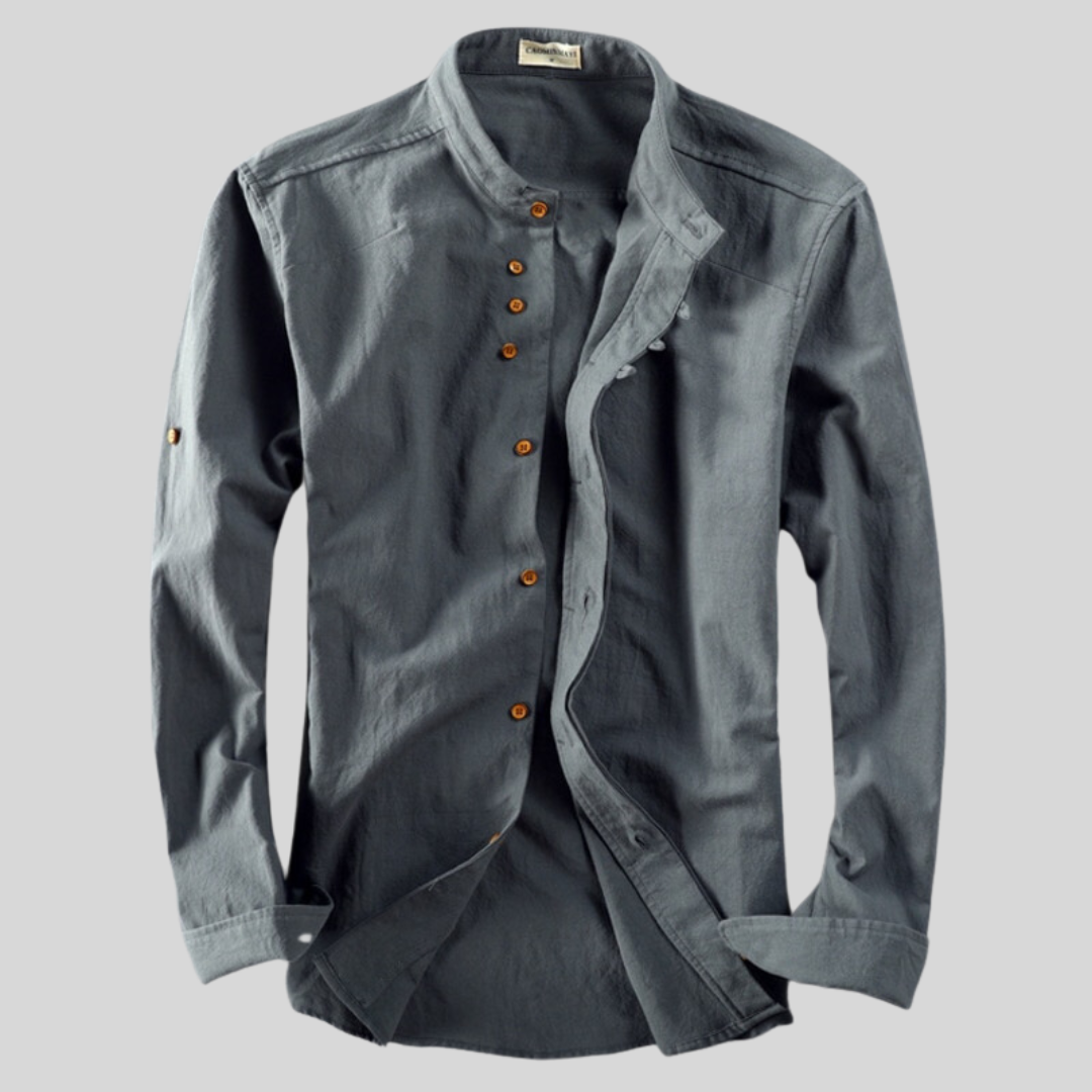 Rudy | Men's Long Sleeve Band Collar Casual Button-Down Shirt